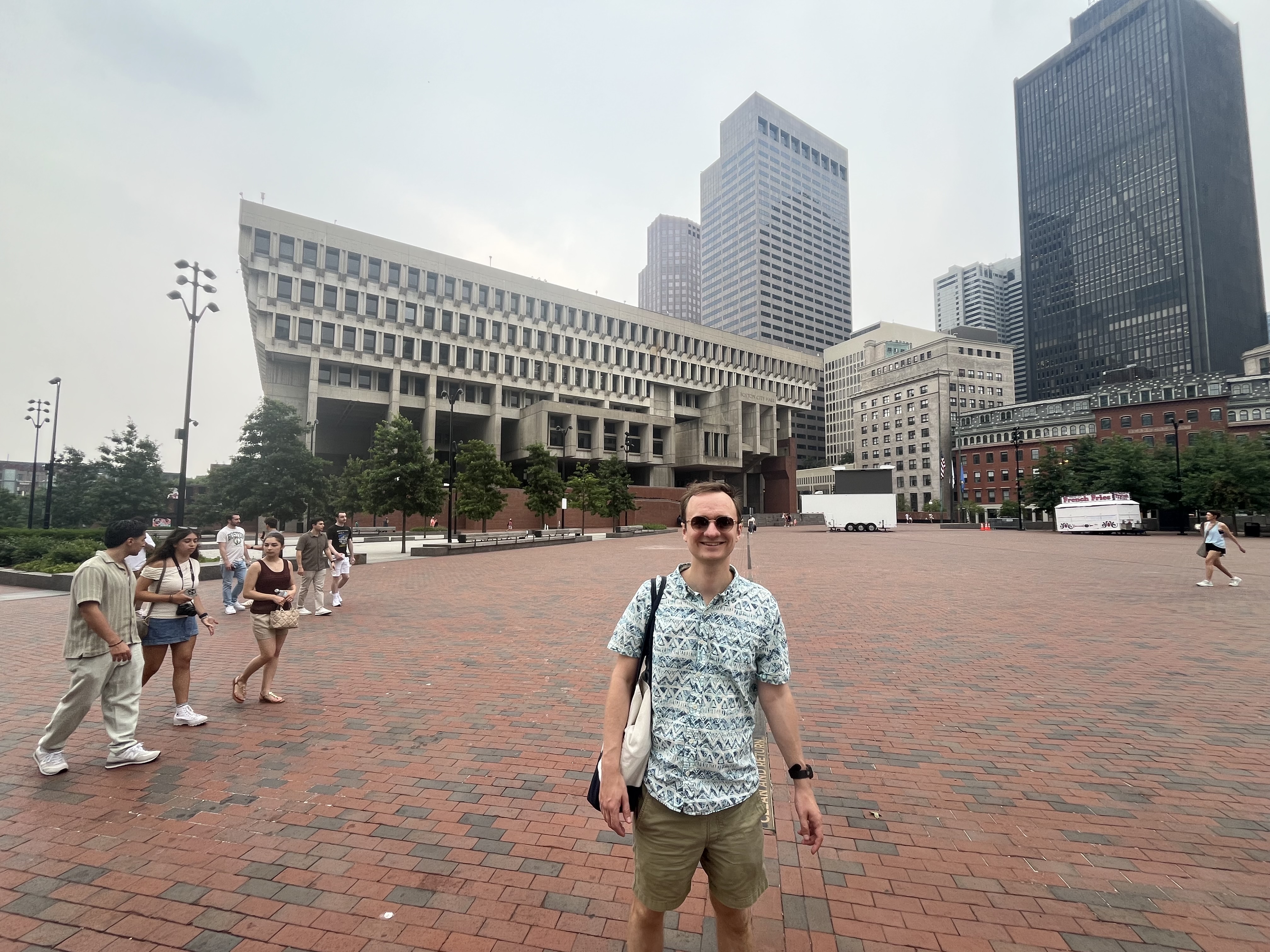 Me standing in front of city hall. The Canadian wildfires smog the sky.