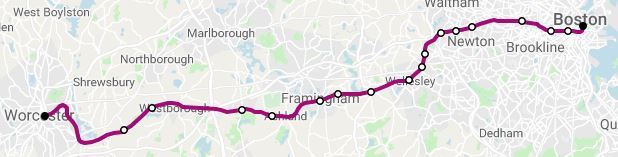 Map of the Framingham-Worcester line.
