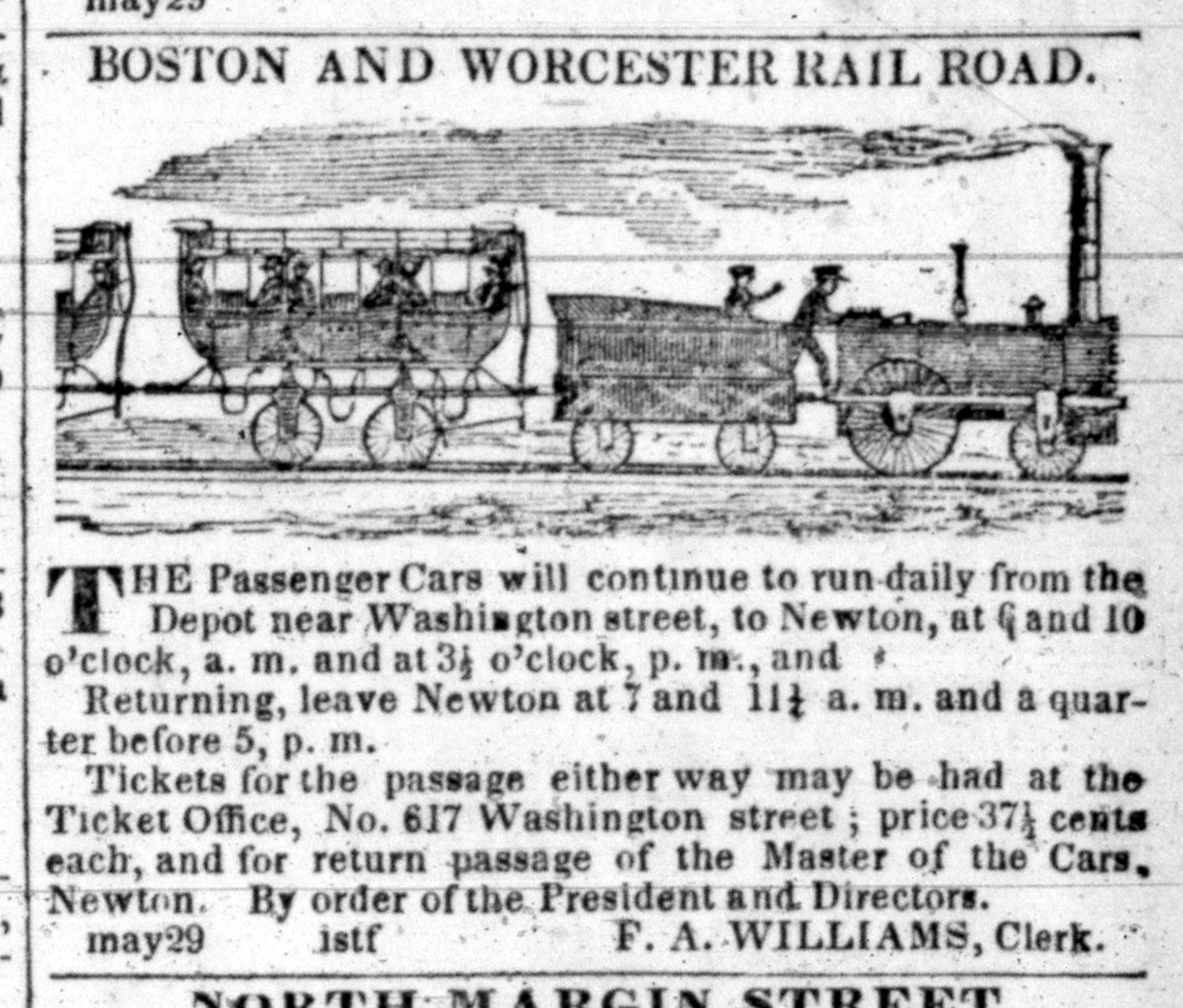 An old newspaper about the Boston Worcester Railroad.