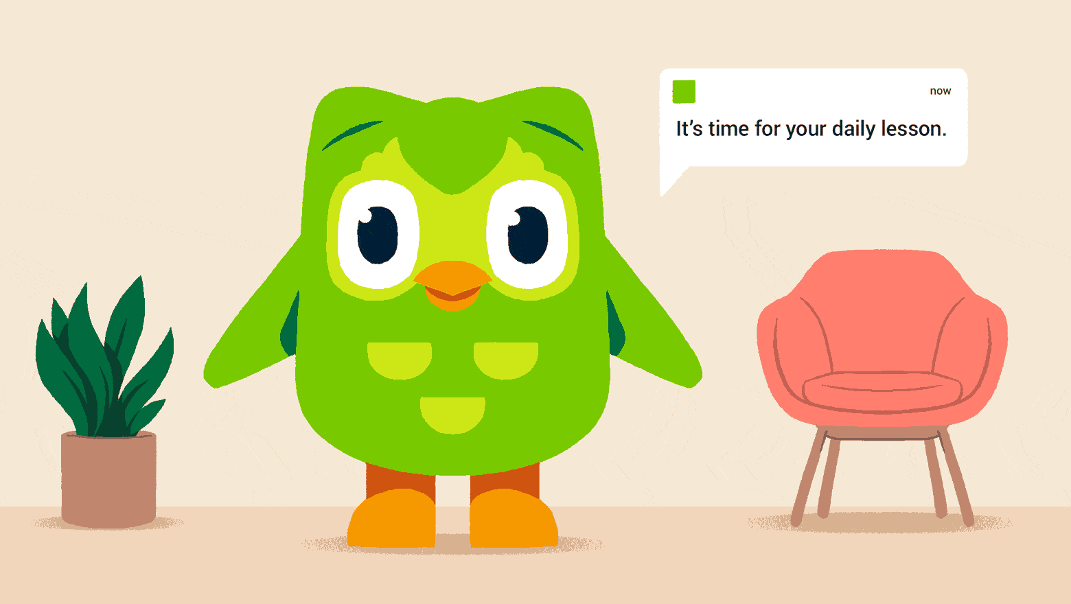 Duo the Duolingo owl reminding you to do your language learning!