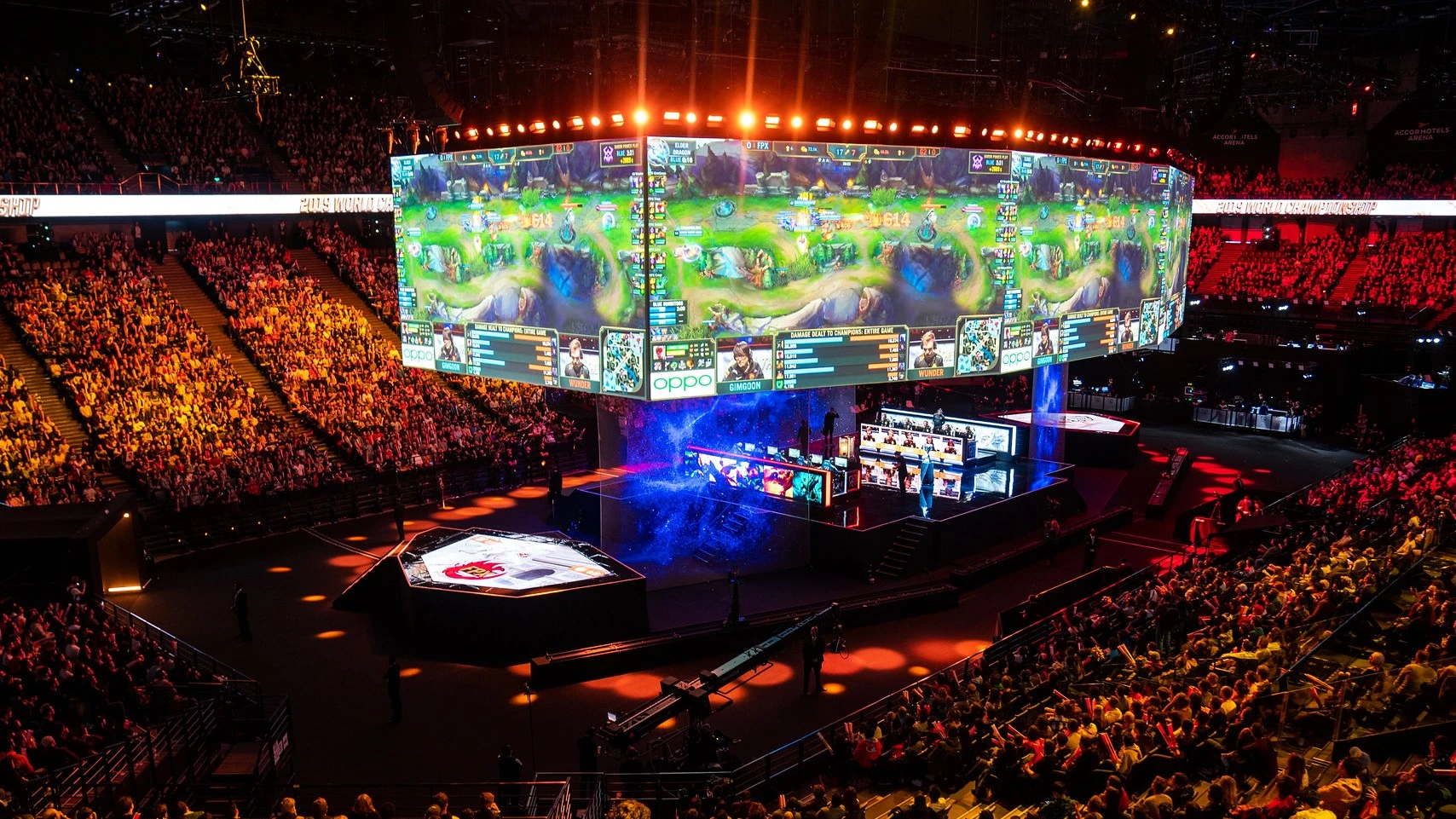 A stadium full to watch a competitive match of League of Legends.